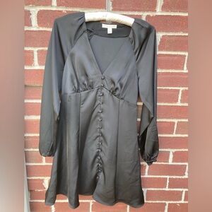 Chelsea & Violet Black Satin Long Sleeve Dress Size 4 Juniors (kk)